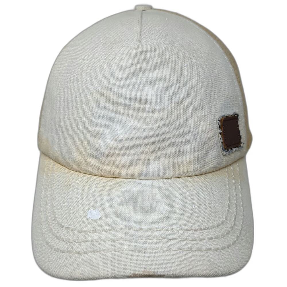 Roxy Baseball Cap White Beige One Size Linen Blend Woven Back Strapback Hat